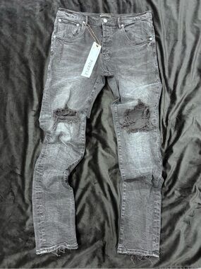 Purple Men's Skinny Distressed Gray Jeans